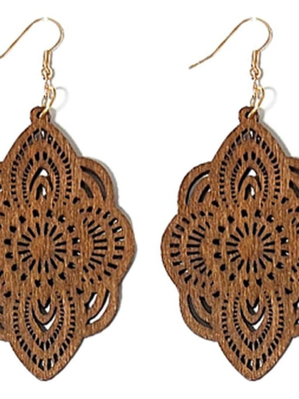 Bohemian Wood Earrings Natural Retro Lightweight Hollow Pattern Geometric Wooden